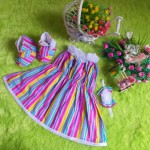 baju pesta bayi set dress bayi,sepatu boots prewalker,bandana cantik salur rainbow