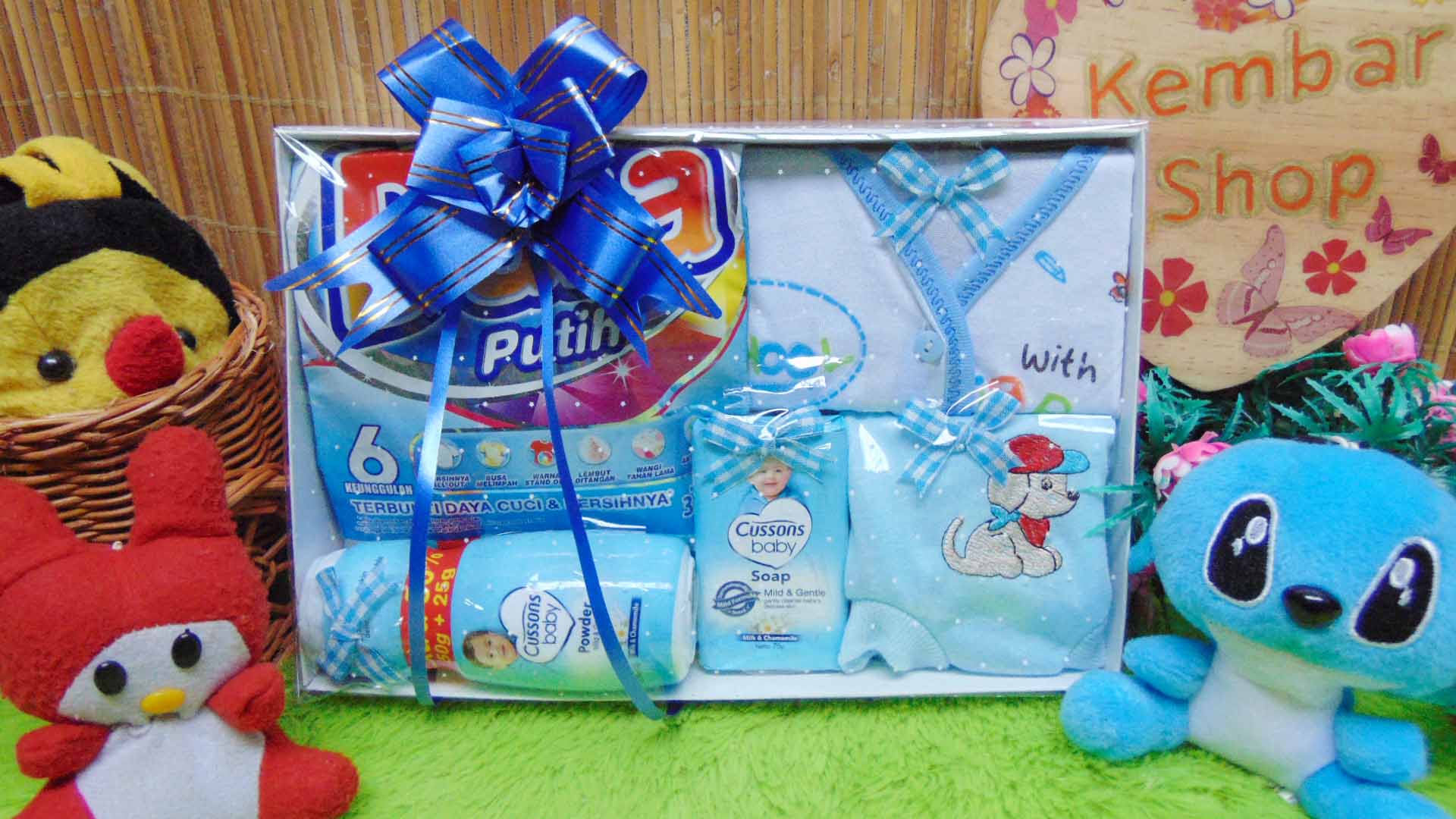 FREE KARTU UCAPAN Kado Lahiran Paket Kado Bayi Newborn Baby Gift Box Detergen plus Setelan Bayi Biru