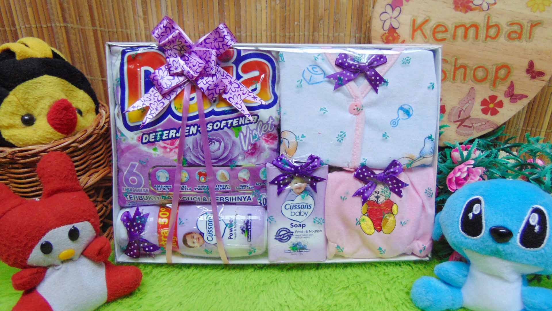 FREE KARTU UCAPAN Kado Lahiran Paket Kado Bayi Newborn Baby Gift Box Detergen plus Setelan Bayi Ungu
