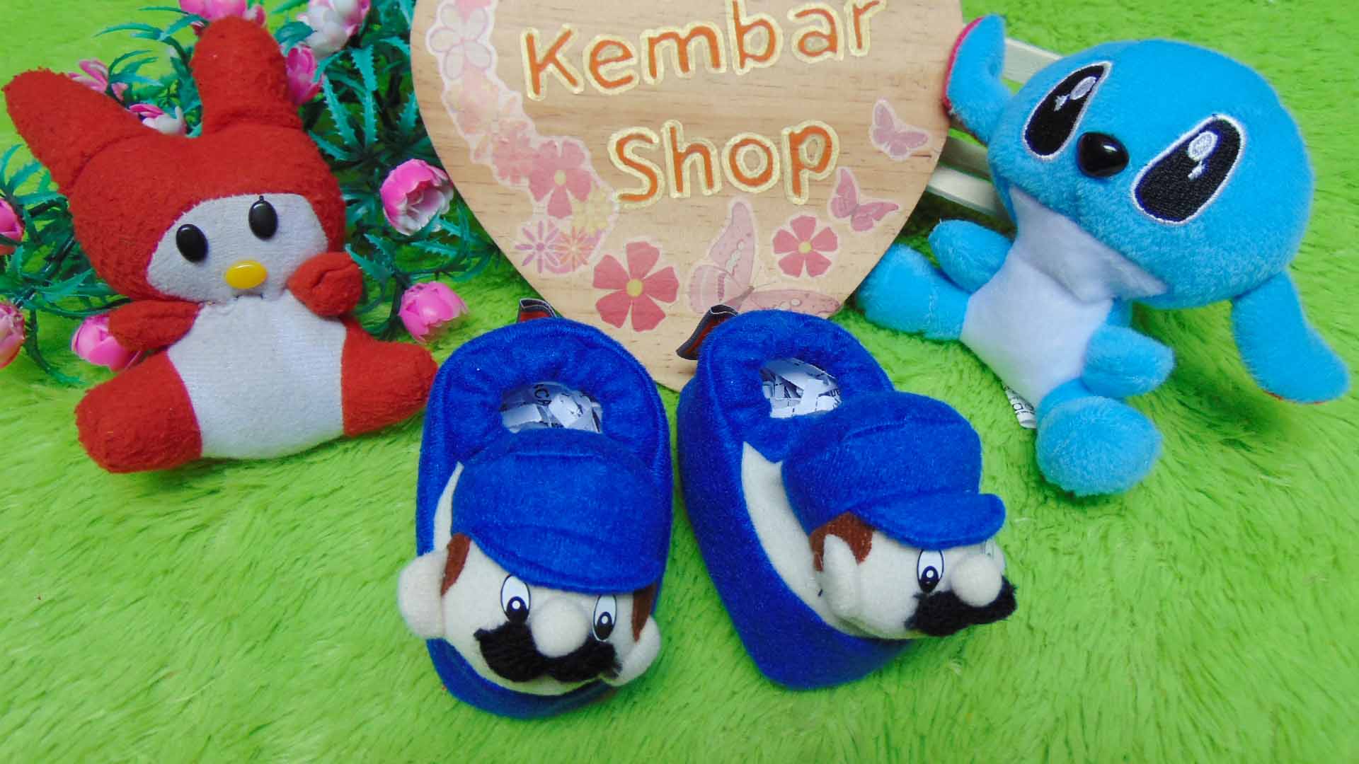 foto utama kado bayi baby gift set sepatu prewalker alas kaki newborn 0-6bulan lembut motif Super Mario Blue