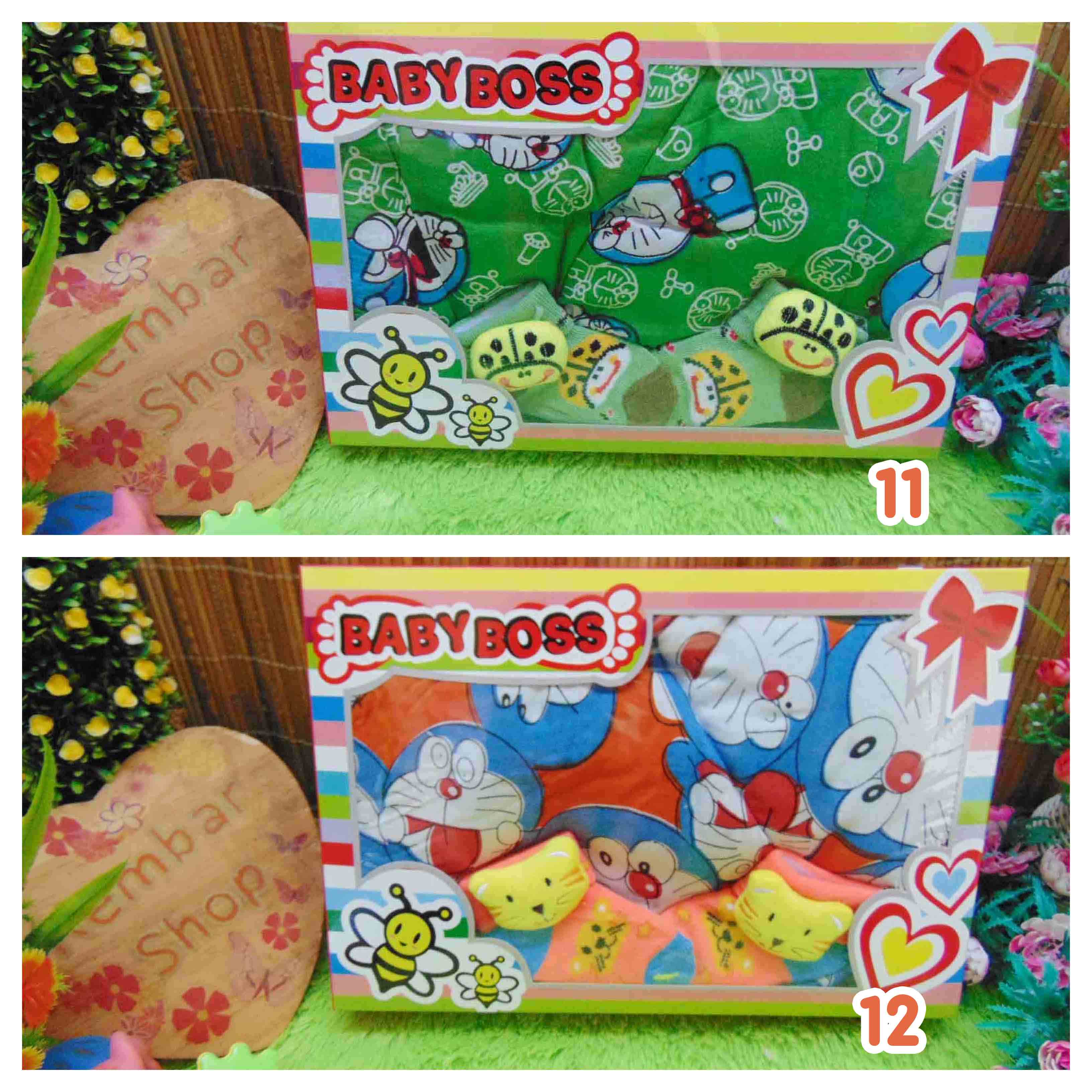 FREE KARTU UCAPAN Paket Kado Bayi Baru Lahir Gendongan Doraemon plus Kaos Kaki Boneka (8)