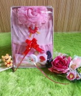 paket kado bayi dress pesta pink cantik 52 terdiri dari dress pink,bando bunga pink,bando kelinci
