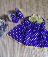baju pesta bayi set dress bayi,sepatu boots prewalker,bandana cantik polka ungu kuning Rp 100.000 muat untuk bayi 0-6 bulan bahan katun bikin dedek bayi tambah cantik