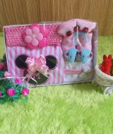 paket kado minnie mouse PINK Rp 52.000 terdiri dari dress,kaos kaki boneka,dan bando pink cantik imut cocok untuk 0-12 bulan
