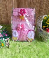 PAKET KADO BAYI CANTIK pinky dress girl 57 terdiri dari dress pesta bayi,sepatu bayi newborn,bando bayi