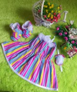 baju pesta bayi set dress bayi,sepatu boots prewalker,bandana cantik salur rainbow Rp 100.000 muat untuk bayi 0-6 bulan bahan katun bikin dedek bayi tambah cantik