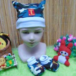 Kado bayi set topi dan sepatu bayi newborn army samurai biru